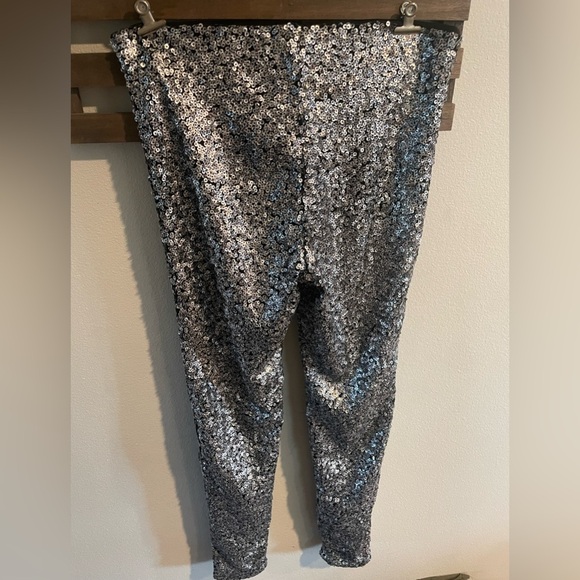 RARE H&M Sequin Trousers Pants Leggings Black and Silver Size 4 - Picture 2 of 4